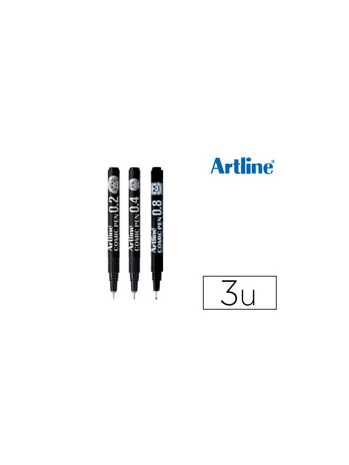 Rotulador artline comic pen calibrado micrometrico negro bolsa de 3 uds 0,2 0,4 0,8 mm Rotulador artline comic pen calibrado micrometrico negro bolsa de 3 uds 0,2 0,4 0,8 mm