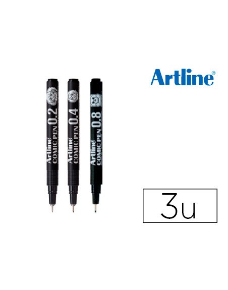Rotulador artline comic pen calibrado micrometrico negro bolsa de 3 uds 0,2 0,4 0,8 mm