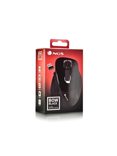 Raton ngs bow optico 800/1200/1600 dpi inalambrico 5 botones optico receptor 2.4 ghz negro