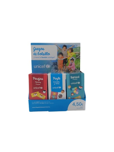 Juego educativo de bolsillo unicef expositor de 12 unidades surtidas