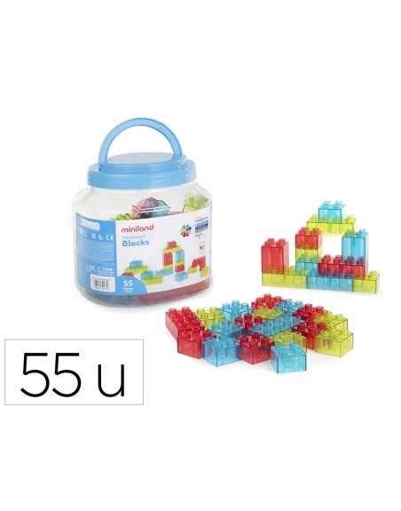 Juego didactico miniland bloques colores translucidos 55 piezas