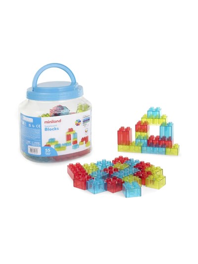 Juego didactico miniland bloques colores translucidos 55 piezas