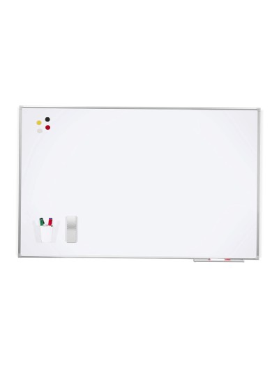 Pizarra blanca rocada lacada magnetica marco aluminio con cantoneras 120x240 cm