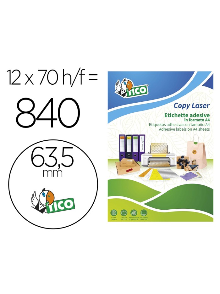 Etiqueta adhesiva tico amarill o fluorescentes permanente fsclaser/inkjet/fotocopia redonda63,5 mm caja de 840 unidades Etiqueta adhesiva tico amarill o fluorescentes permanente fsclaser/inkjet/fotocopia redonda63,5 mm caja de 840 unidades