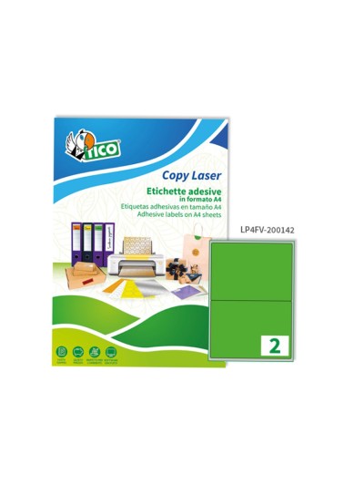 Etiqueta adhesiva tico verde f luorescentes permanente fsc laser/inkjet/fotocopia 200x142 mmcaja de 140 unidades