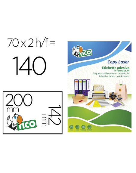Etiqueta adhesiva tico amarill o fluorescentes permanente fsclaser/inkjet/fotocopia 200x142mm caja de 140 unidades