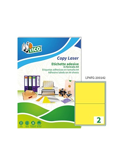 Etiqueta adhesiva tico amarill o fluorescentes permanente fsclaser/inkjet/fotocopia 200x142mm caja de 140 unidades