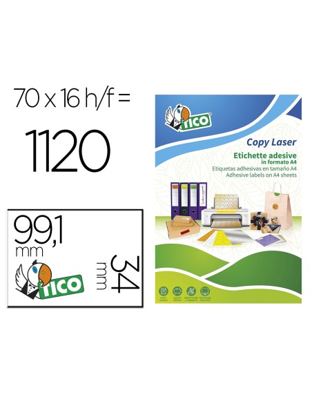 Etiqueta adhesiva tico amarill o fluorescentes permanente fsclaser/inkjet/fotocopia 99,1x34mm caja de 1120 unidades