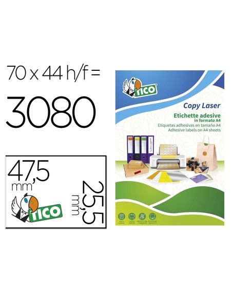 Etiqueta adhesiva tico naranja fluorescentes permanente fsclaser/inkjet/fotocopia 47,5x25,5 mm caja de 3080 unidades