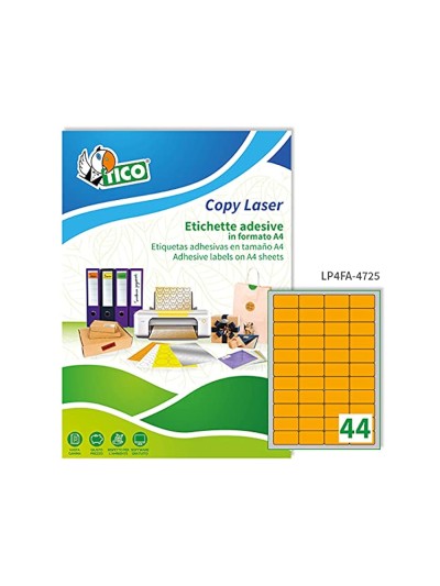 Etiqueta adhesiva tico naranja fluorescentes permanente fsclaser/inkjet/fotocopia 47,5x25,5 mm caja de 3080 unidades