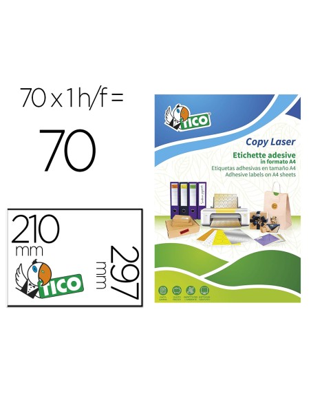 Etiqueta adhesiva tico amarill o fluorescentes permanente fsclaser/inkjet/fotocopia 210x297mm caja de 70 unidades