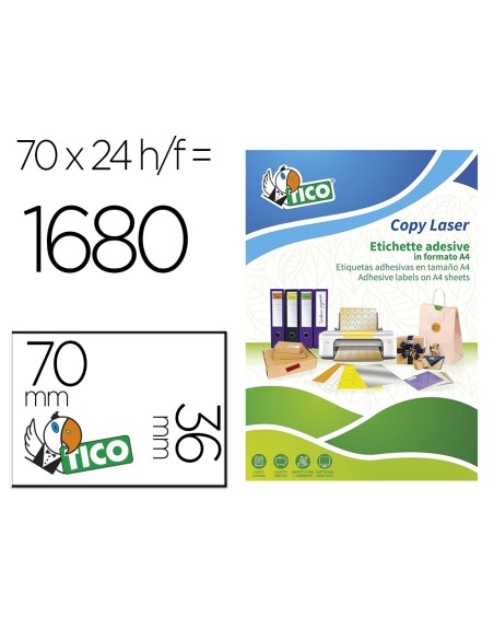 Etiqueta adhesiva tico naranja fluorescenteses permanente fsclaser/inkjet/fotocopia70x36 mm caja de 1680 unidades
