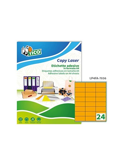 Etiqueta adhesiva tico naranja fluorescenteses permanente fsclaser/inkjet/fotocopia70x36 mm caja de 1680 unidades
