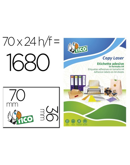 Etiqueta adhesiva tico amarill o fluorescenteses permanente fsc laser/inkjet/fotocopia 70x36mm caja de 1680 unidades