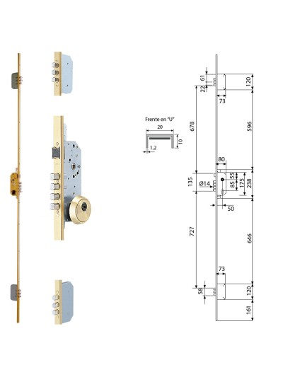 Cerradura Tesa Seguridad T2B3 54566 LE Cerradero Largo 45 HE