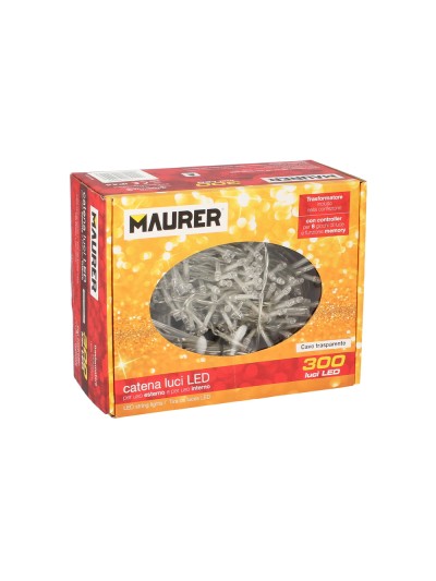 Guirnalda Luces Navidad 300 Leds Color Blanco Frio Luz Navidad Interiores y Exteriores Ip44. Cable Transparente.