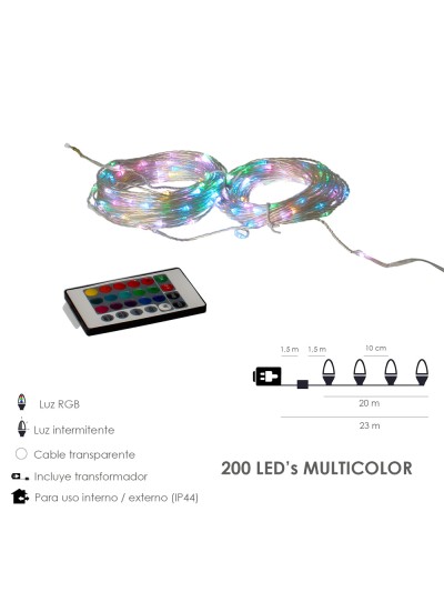 Guirnalda Luces Navidad 200 Leds Multicolor RGB Con Mando Luz Navidad Interiores y Exteriores Ip44
