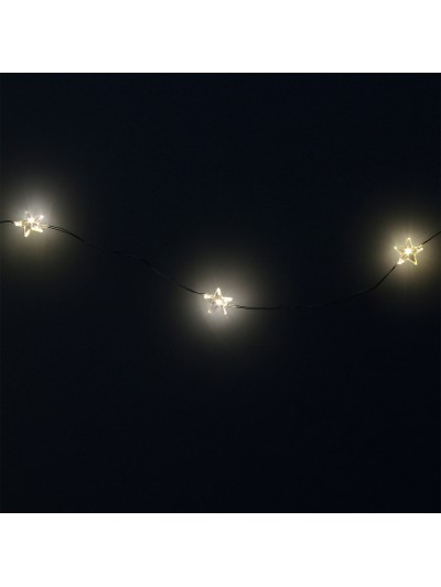 Guirnalda Luces Navidad Estrellas 20 Leds Color Blanco Calido.Luz navidad interiores y exteriores IP44 A Pilas 3AA (No Incluida)