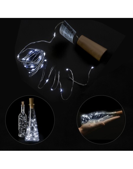 Luces Navidad Guirnalda Led con Tapon 20 Microled Blanco Frio IP20. A Pilas 3 LR44 (Si Incluidas)