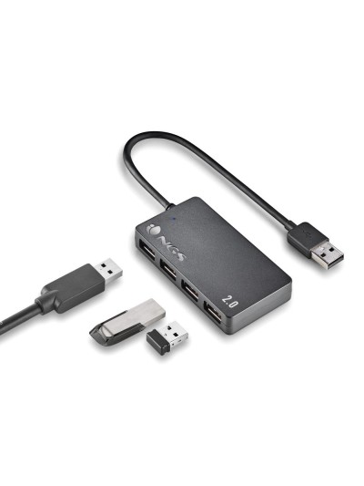 Hub ngs tiny 4 puertos con adaptador corriente usb 2.0