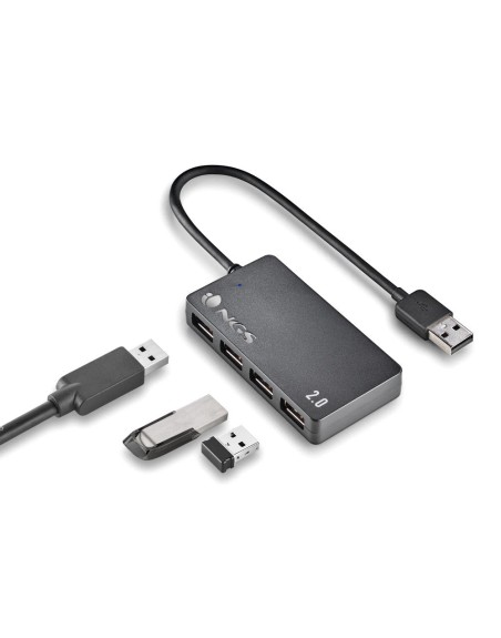Hub ngs tiny 4 puertos con adaptador corriente usb 2.0