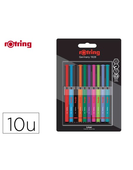 Rotulador rotring fineliner punta metalica 0,4 mm pack de 10 colores surtidos
