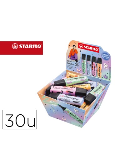 Rotulador stabilo boss fluorescente original pastel by ju schnee expositor de 30 unidades colores surtidos