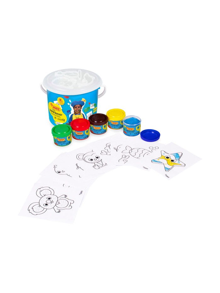 Pintura a dedos jovi bucket super kit 5 botes 35 ml + 20 plantillas Pintura a dedos jovi bucket super kit 5 botes 35 ml + 20 plantillas