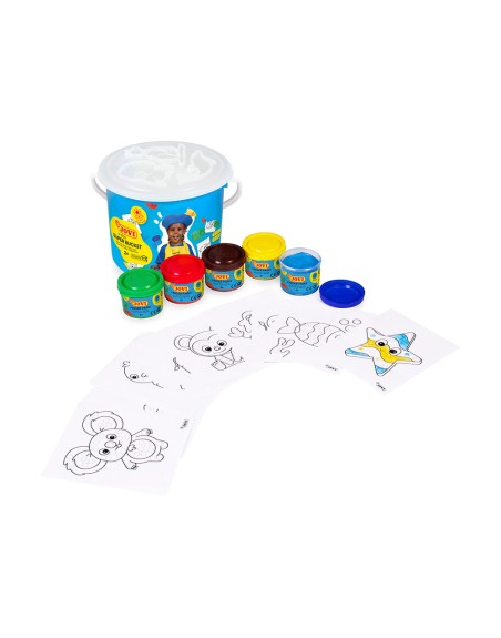 Pintura a dedos jovi bucket super kit 5 botes 35 ml + 20 plantillas