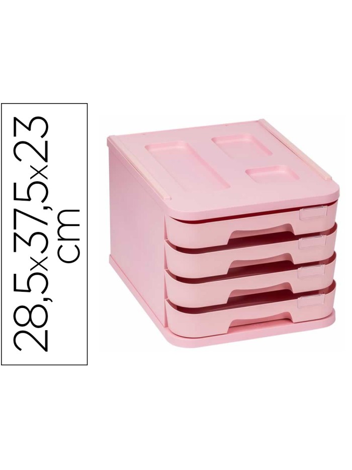 Fichero cajones de sobremesa faibo plastico 100% reciclable 4 cajones rosa pastel 28,5x37,5x23 cm Fichero cajones de sobremesa faibo plastico 100% reciclable 4 cajones rosa pastel 28,5x37,5x23 cm