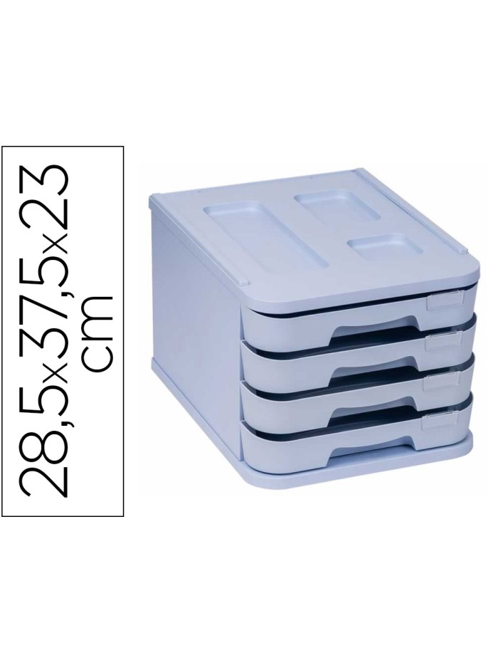 Fichero cajones de sobremesa faibo plastico 100% reciclable 4 cajones azul pastel 28,5x37,5x23 cm Fichero cajones de sobremesa faibo plastico 100% reciclable 4 cajones azul pastel 28,5x37,5x23 cm