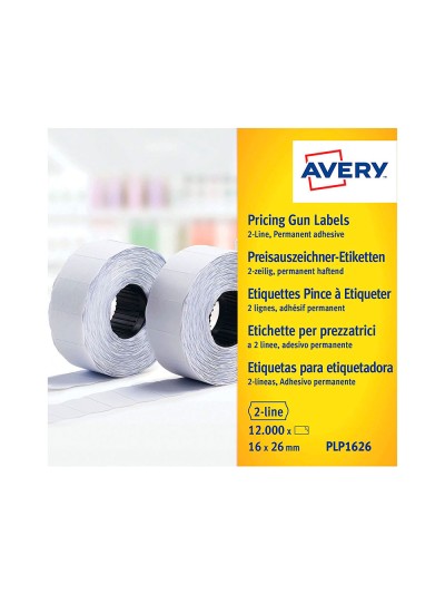 Etiqueta avery ondulada blanca permanente 26x16 mm para etiquetadora pl21/18 caja de 10 rollos de 1200 etiqietas