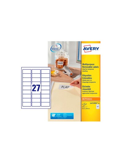 Etiqueta adhesiva avery blanca removible laser ink-jet fotocopiadora 63,5x29,6 mm caja de 675 unidades