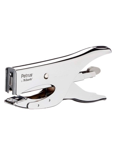 Grapadora petrus de tenaza 222 metalica cromada capacidad de grapado 40 hojas usa grapas 22/6-8 y 24/6-8