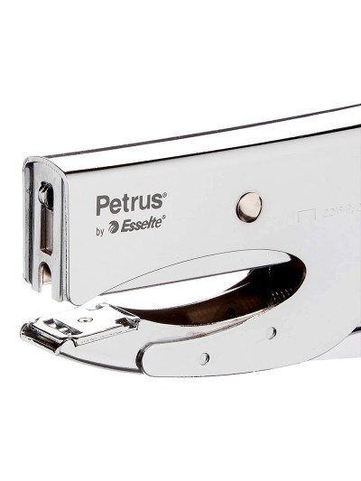 Grapadora petrus de tenaza 222 metalica cromada capacidad de grapado 40 hojas usa grapas 22/6-8 y 24/6-8