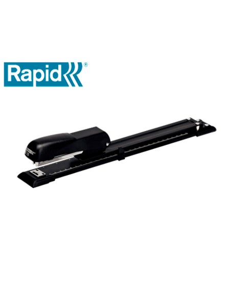 Grapadora rapid e15 metalica brazo largo capacidad 20 hojas usa grapas 24/6 y 26/26 color negro