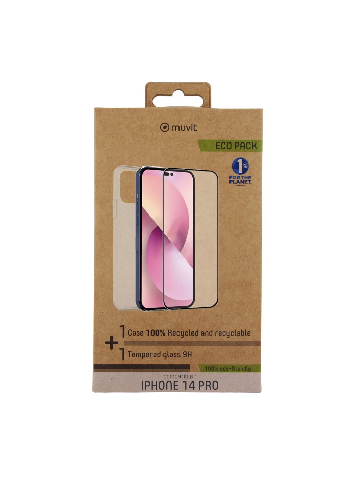 Funda muvit para iphone 14 pro + protector pantalla vidrio templado plano marco negro Funda muvit para iphone 14 pro + protector pantalla vidrio templado plano marco negro