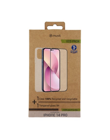 Funda muvit para iphone 14 pro + protector pantalla vidrio templado plano marco negro