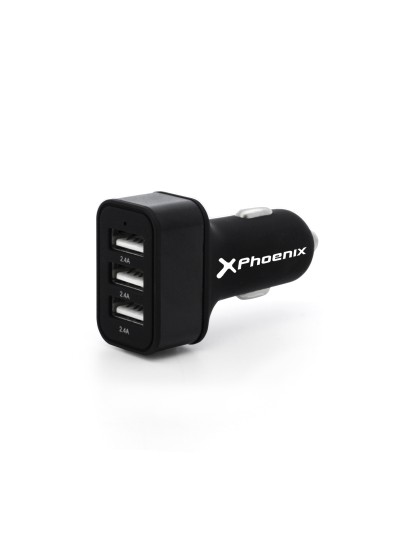 Cargador universal phoenix phcarcharger3usb para coche - mechero 5v - 3 x usb 7.2a negro acabado en silicona