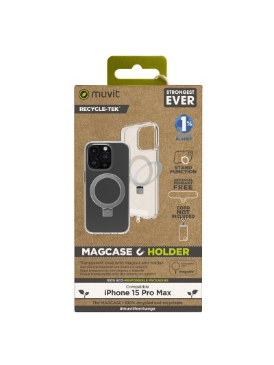 Funda muvit recycletek magsafe + soporte para iphone 15 pro max transparente