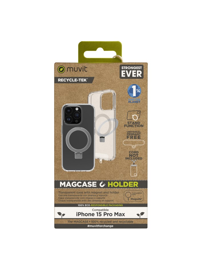 Funda muvit recycletek magsafe + soporte para iphone 15 pro max transparente Funda muvit recycletek magsafe + soporte para iphone 15 pro max transparente