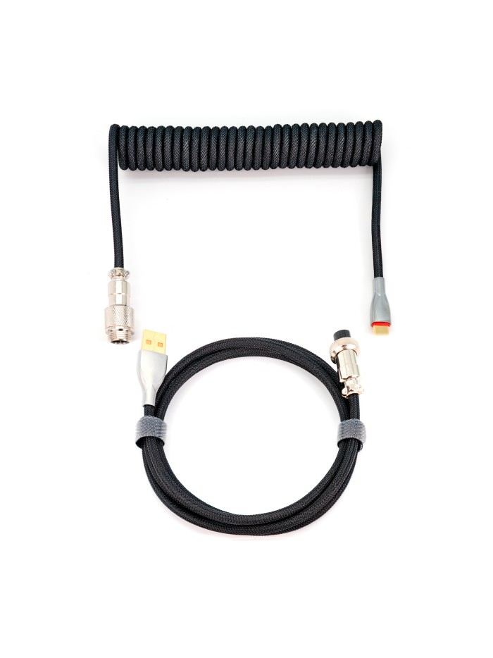 Phoenix kioru cable aviador en espiral con conector tipo c para teclados gaming negro y gris Phoenix kioru cable aviador en espiral con conector tipo c para teclados gaming negro y gris