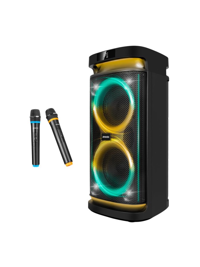 Altavoz rumbleboss phoenix 80w rms batería 4000 mah función karaoke 2 microfonos inalambricos incluidos Altavoz rumbleboss phoenix 80w rms batería 4000 mah función karaoke 2 microfonos inalambricos incluidos