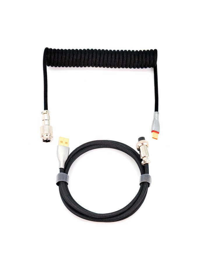 Phoenix kioru cable aviador en espiral con conector tipo c para teclados gaming negro Phoenix kioru cable aviador en espiral con conector tipo c para teclados gaming negro