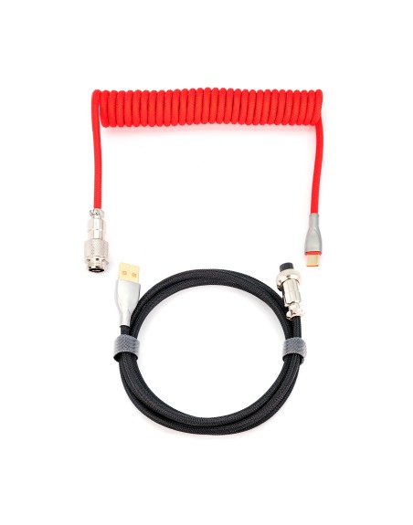 Phoenix kioru cable aviador en espiral con conector tipo c para teclados gaming negro y rojo