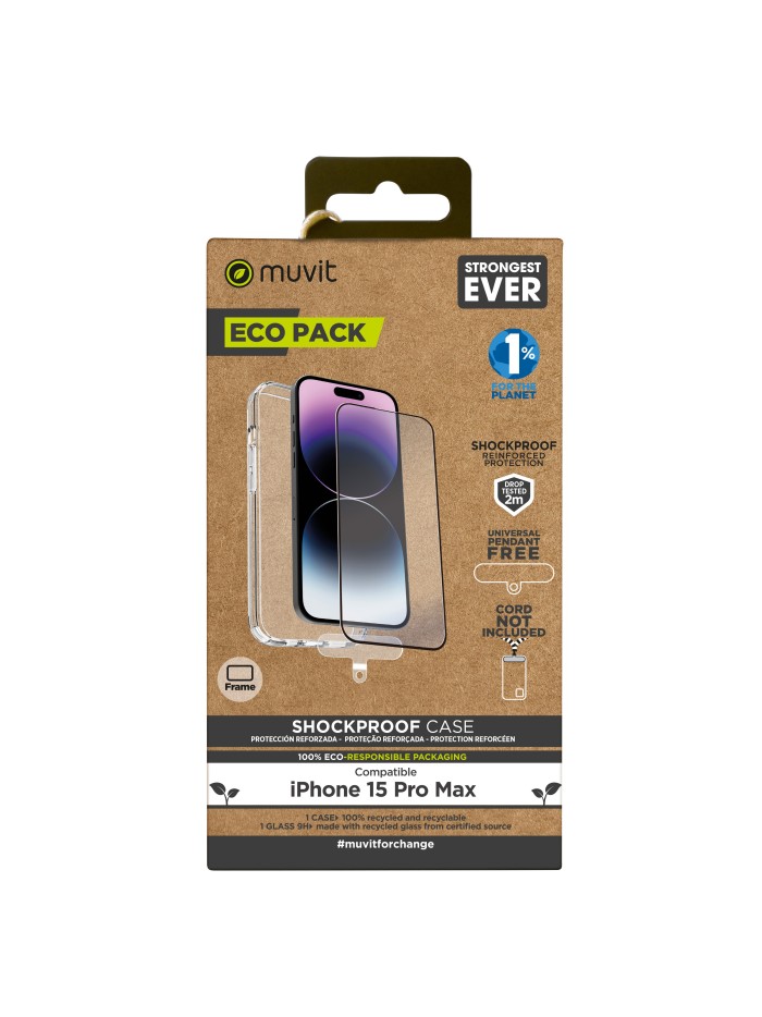 Funda muvit shockproof 2m para apple iphone 15 pro max transparente + protector pantalla cristal templado marco negro Funda muvit shockproof 2m para apple iphone 15 pro max transparente + protector pantalla cristal templado marco negro