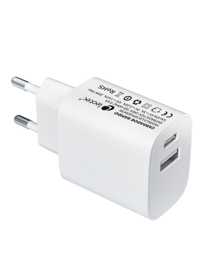 Cargador carga rapida 20w leotec 1 usb tipo - c pd 1 usb - a blanco Cargador carga rapida 20w leotec 1 usb tipo - c pd 1 usb - a blanco