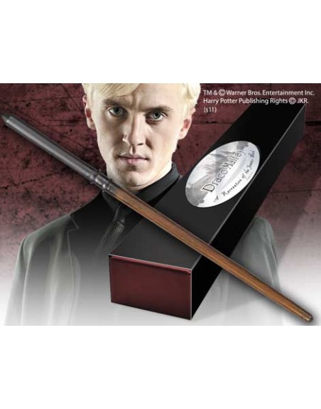 Replica the noble collection harry potter draco malfoy varita con caja y placa de identificacion