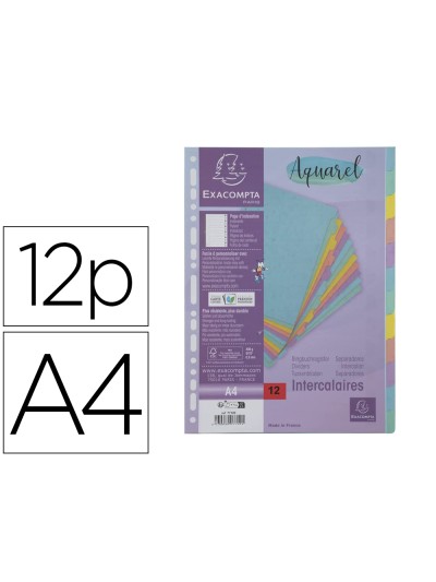 Separador exacompta aquarel cartulina lustrada juego de 12 separadores din a4 colores pastel