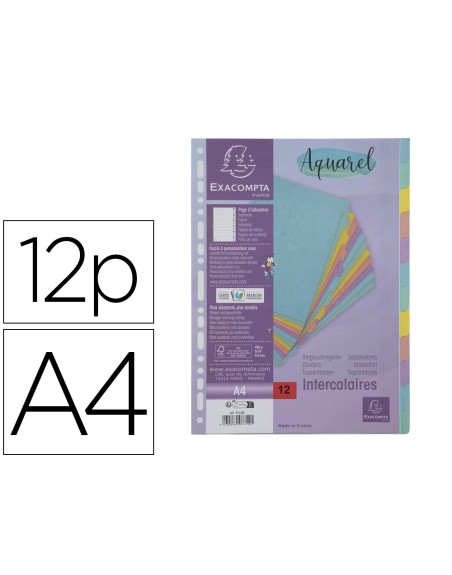Separador exacompta aquarel cartulina lustrada juego de 12 separadores din a4 colores pastel